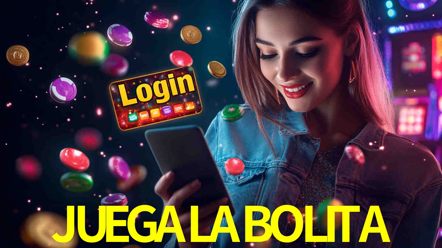 Escena dinámica inspirada en casino con iluminación JUEGALABOLITA, cartas, fichas e íconos de juegos digitales en un espacio moderno de juegos.